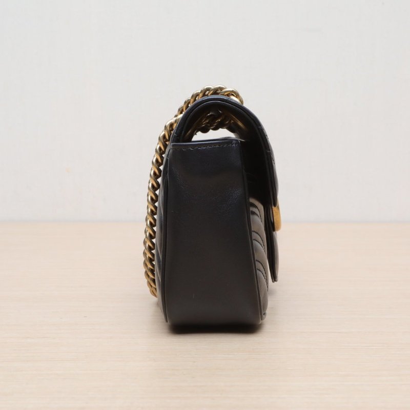 GUCCI GGMarmont肩背包Mini22黑色牛皮金扣肩背包-3