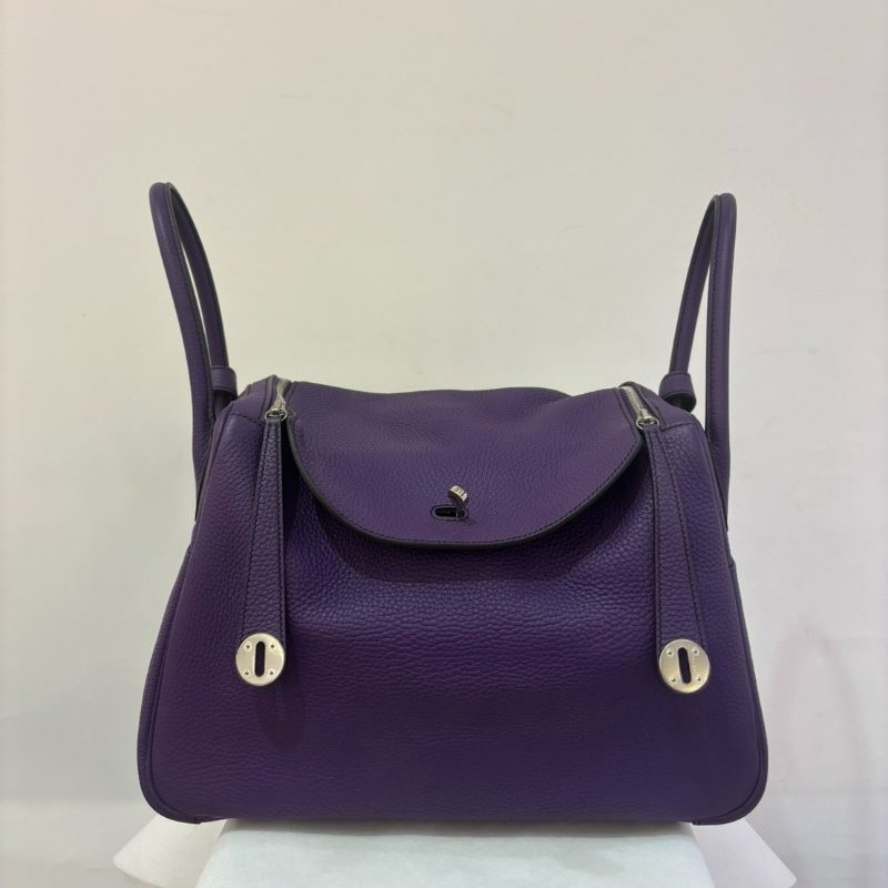 HERMES紫黑拼色銀釦 Lindy 34-0