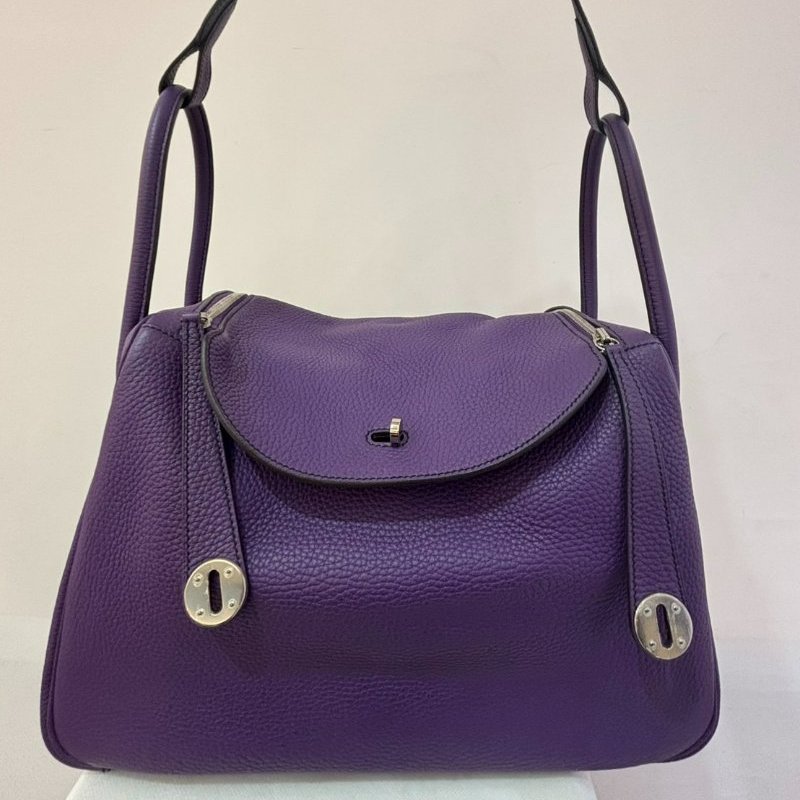 HERMES紫黑拼色銀釦 Lindy 34-2