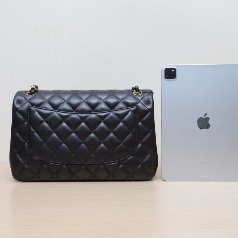 CHANEL CF口蓋包JUMBO30黑色羊皮15開金扣肩背包-4