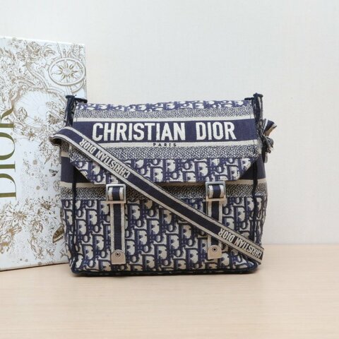 DIOR Diorcamp郵差信使包中號29藍色帆布銀扣2019肩背包