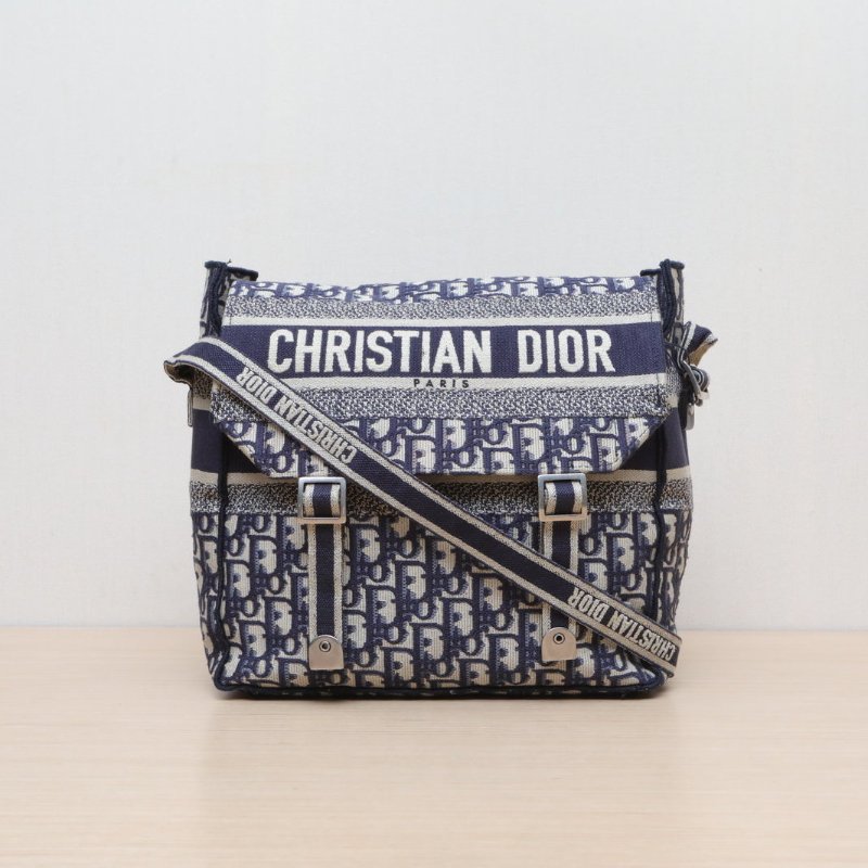 DIOR Diorcamp郵差信使包中號29藍色帆布銀扣2019肩背包-1