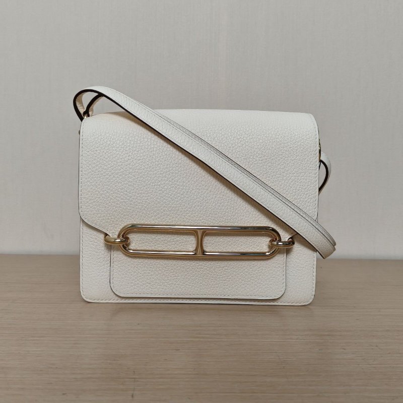 HERMES Roulis豬鼻子23I2奶油白TC皮Z刻金扣肩背包-0