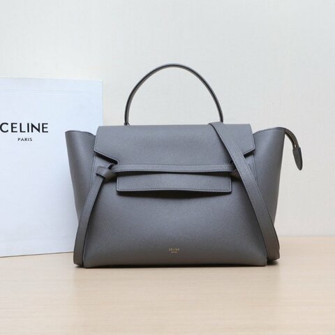 CELINE Belt鯰魚包Mini28灰色牛皮金扣肩背包