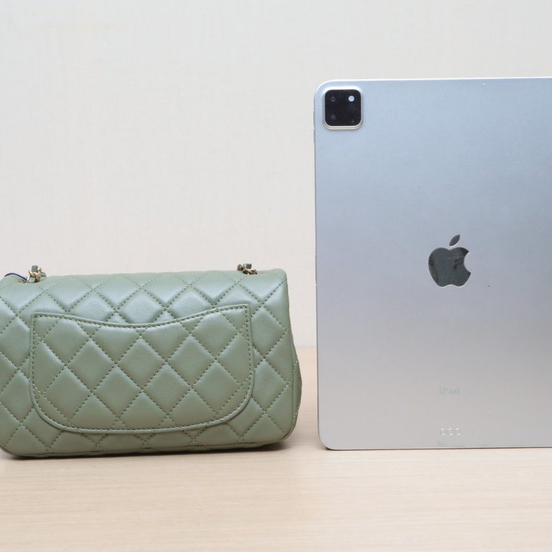 CHANEL CF口蓋包大Mini20綠色羊皮晶片開金扣金球調節扣肩帶肩背包-4