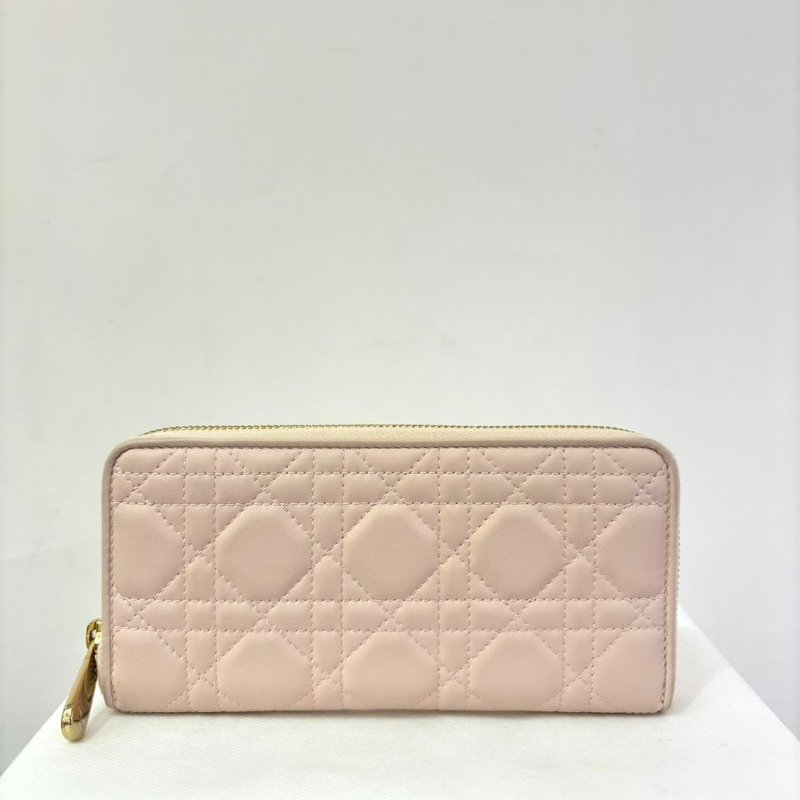 DIOR粉色小牛皮拉鍊長夾-0