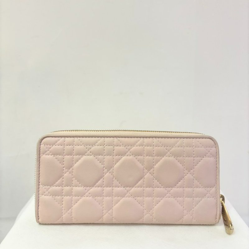 DIOR粉色小牛皮拉鍊長夾-1