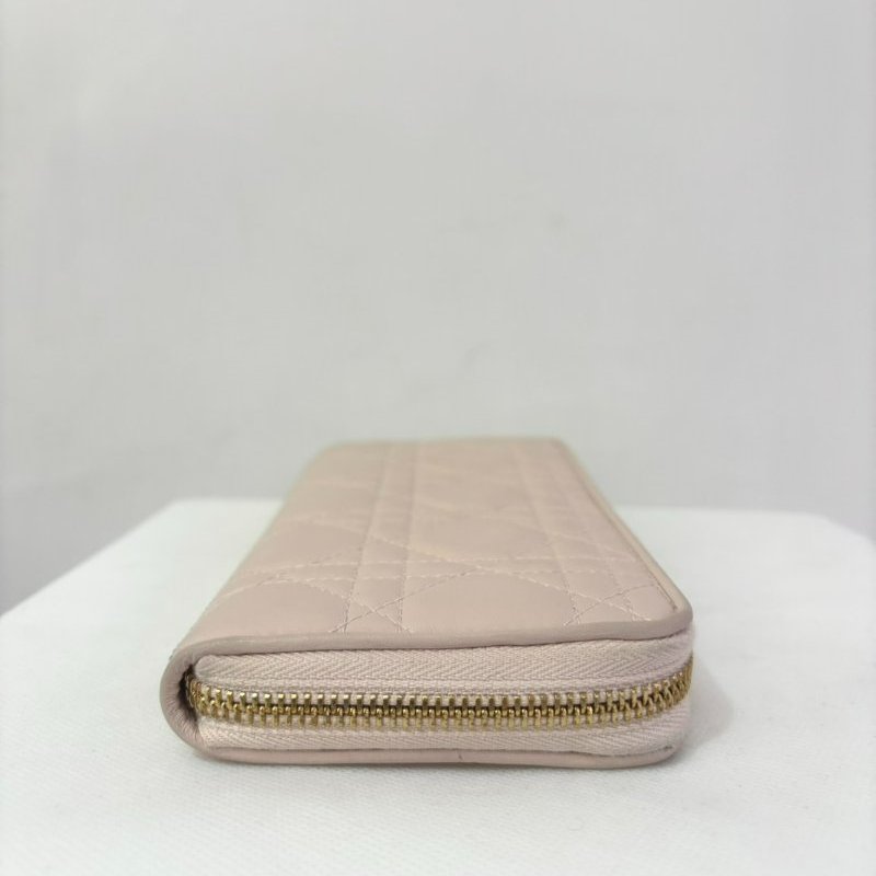 DIOR粉色小牛皮拉鍊長夾-2