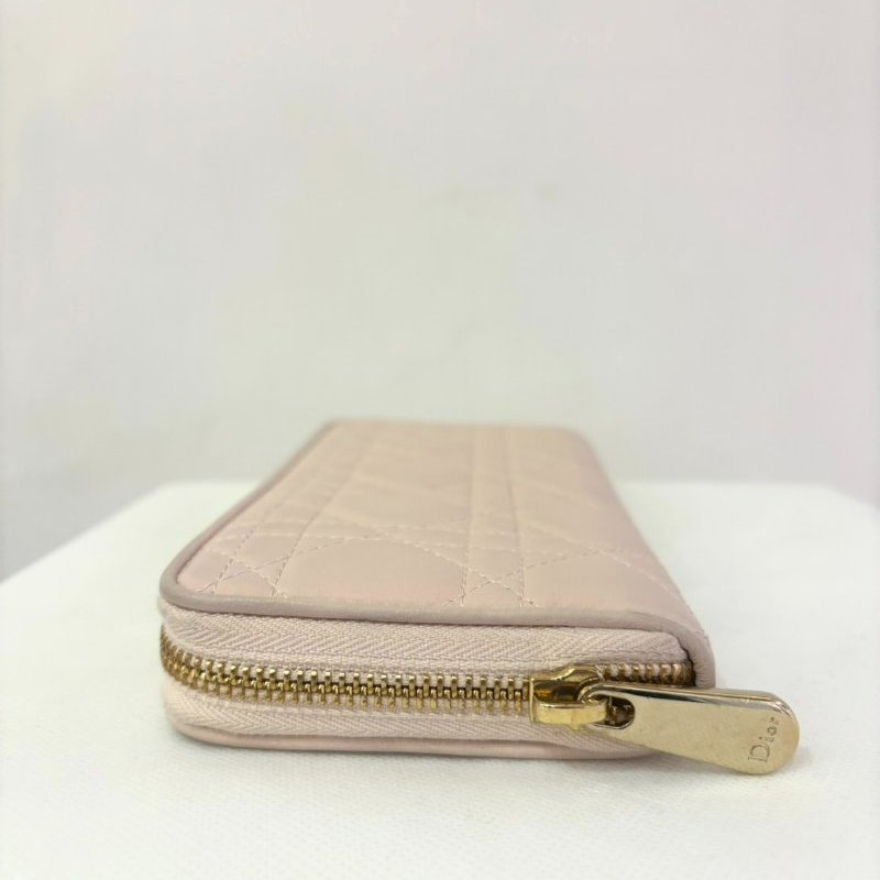 DIOR粉色小牛皮拉鍊長夾-3