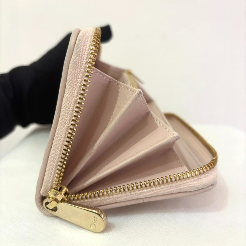 DIOR粉色小牛皮拉鍊長夾-4