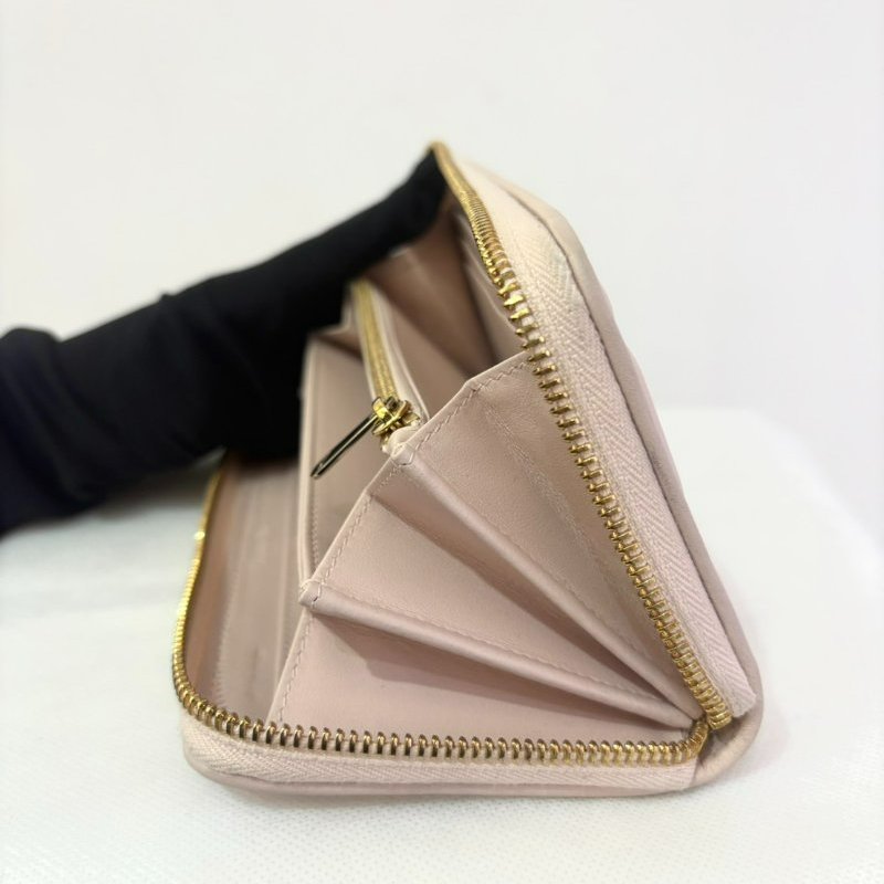 DIOR粉色小牛皮拉鍊長夾-5