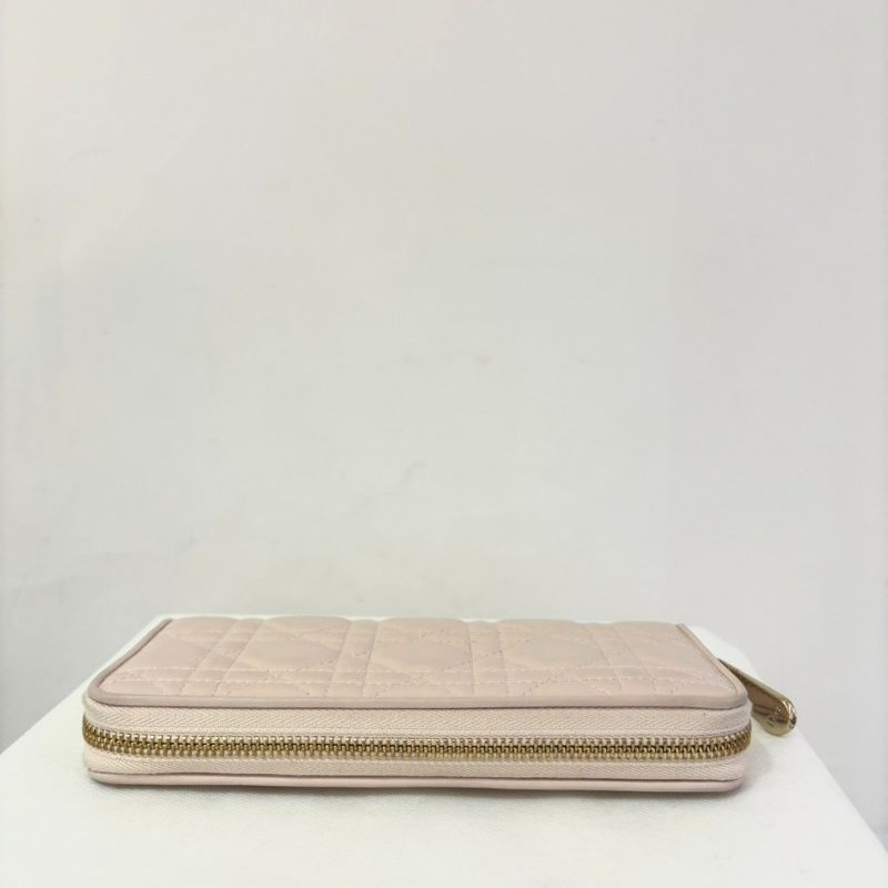 DIOR粉色小牛皮拉鍊長夾-7