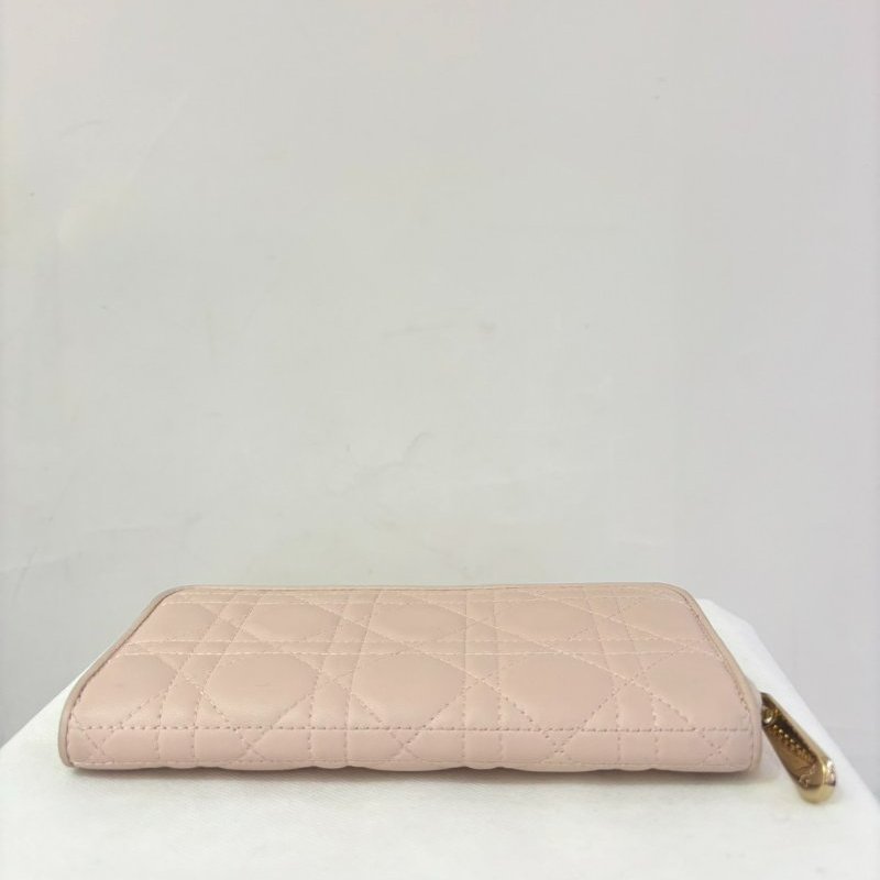 DIOR粉色小牛皮拉鍊長夾-8