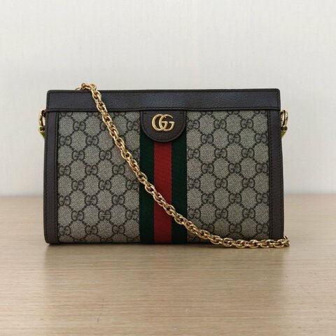 GUCCI Ophidia夾子包小號26老花PVC金扣肩背包