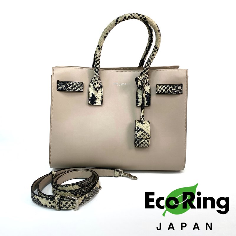 △ Saint Laurent 聖羅蘭 Nude Pink Calfskin And Python Embossed Calfskin 2 Way Bag 裸粉色小牛皮和仿蛇紋壓紋小牛皮兩用袋 - 257020051-0