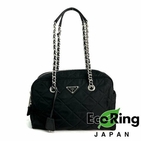 ☆Prada普拉達 Tessuto Black Nylon Chain Shoulder Bag 1BB903 黑色尼龍鏈條肩背袋 1BB903 -257021047