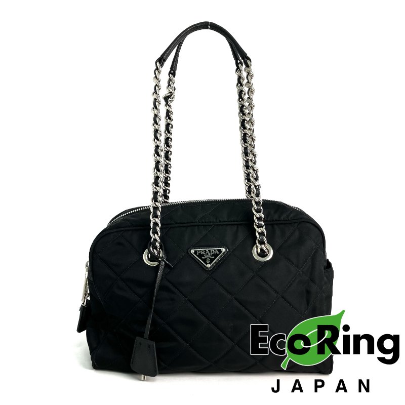 ☆Prada普拉達 Tessuto Black Nylon Chain Shoulder Bag 1BB903 黑色尼龍鏈條肩背袋 1BB903 -257021047-0