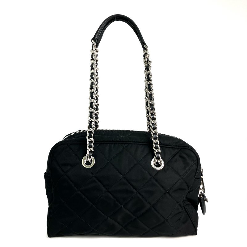 ☆Prada普拉達 Tessuto Black Nylon Chain Shoulder Bag 1BB903 黑色尼龍鏈條肩背袋 1BB903 -257021047-1