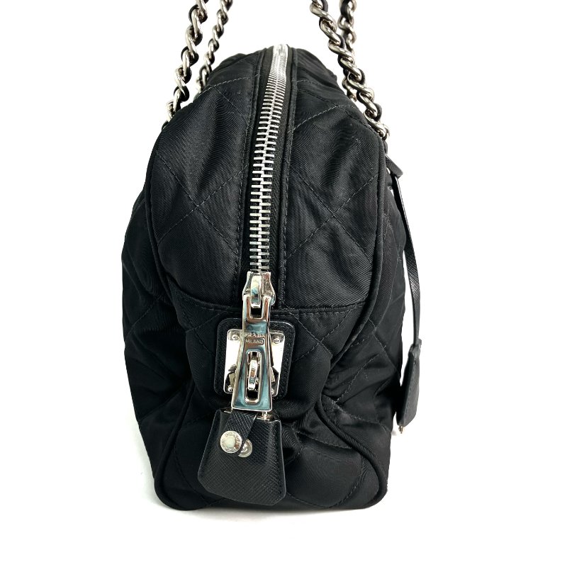 ☆Prada普拉達 Tessuto Black Nylon Chain Shoulder Bag 1BB903 黑色尼龍鏈條肩背袋 1BB903 -257021047-2