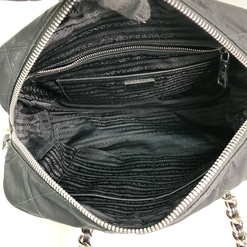 ☆Prada普拉達 Tessuto Black Nylon Chain Shoulder Bag 1BB903 黑色尼龍鏈條肩背袋 1BB903 -257021047-13