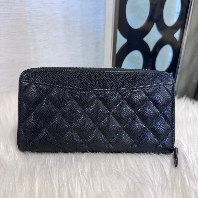 Chanel 黑金荔枝皮拉鏈長夾 全新離櫃商品-1