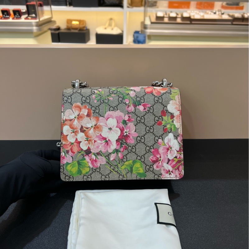 98新Gucci古馳Dionysus系列酒神花卉紅色小號麂皮鏈條包手提單肩斜挎包-9