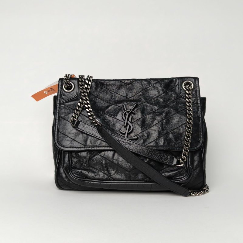 SAINT LAURENT Niki中號28黑色牛皮黑扣肩背包-0