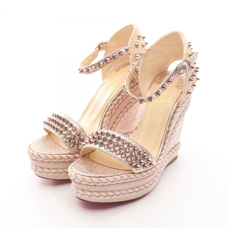 Christian Louboutin MADMONICA 120 涼鞋 皮革帆布 金色 米色 #36 女款-0