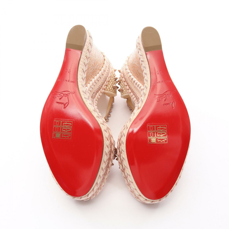 Christian Louboutin MADMONICA 120 涼鞋 皮革帆布 金色 米色 #36 女款-3