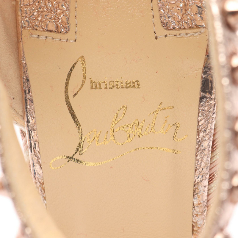 Christian Louboutin MADMONICA 120 涼鞋 皮革帆布 金色 米色 #36 女款-4