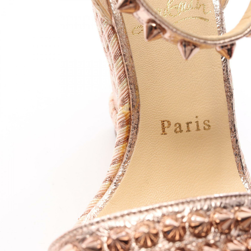 Christian Louboutin MADMONICA 120 涼鞋 皮革帆布 金色 米色 #36 女款-8