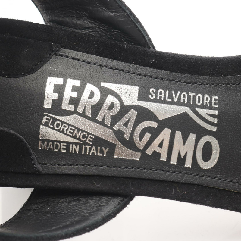 Salvatore Ferragamo 女士麂皮涼鞋，黑色多色，5.5碼，二手。-4