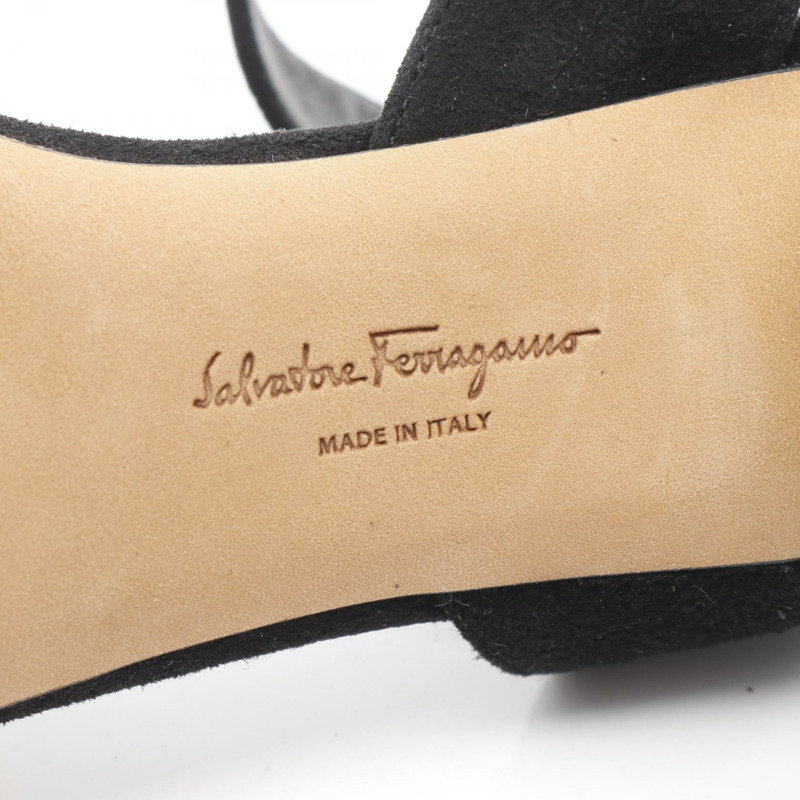 Salvatore Ferragamo 女士麂皮涼鞋，黑色多色，5.5碼，二手。-5