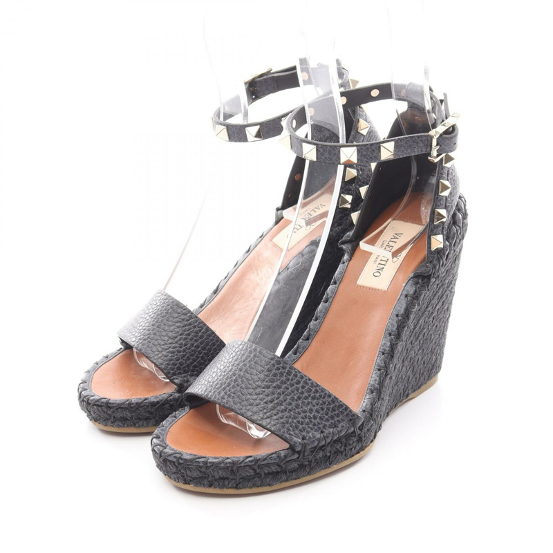 Valentino Garavani 鉚釘涼鞋，海軍藍皮革，#35，二手女款-0