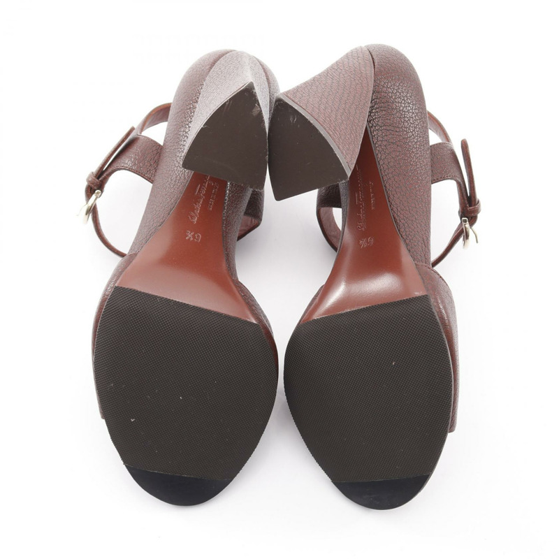 Salvatore Ferragamo Gancini 女士皮涼鞋，波爾多紅，6.5碼，二手。-3