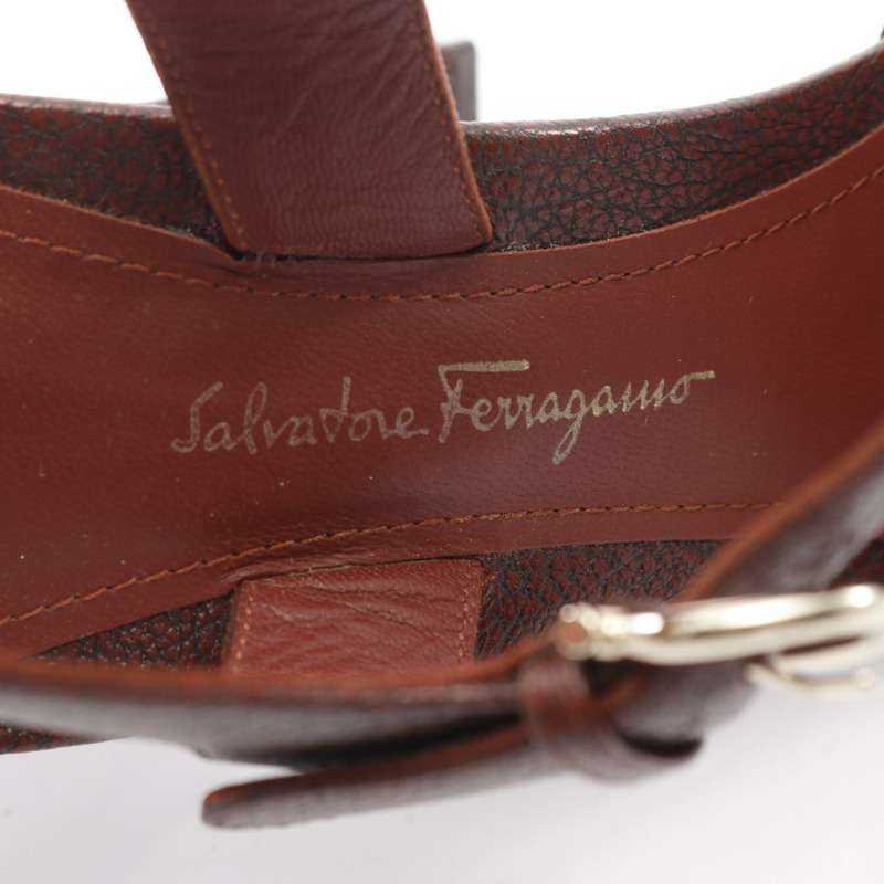 Salvatore Ferragamo Gancini 女士皮涼鞋，波爾多紅，6.5碼，二手。-4