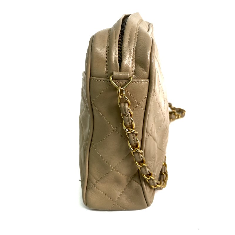 △ Chanel 香奈兒 Beige Lambskin Gold Tone Metal Chain Shoulder Bag #0 淺褐色小羊皮金色金屬鎖鏈肩背袋#0 - 257020737-2