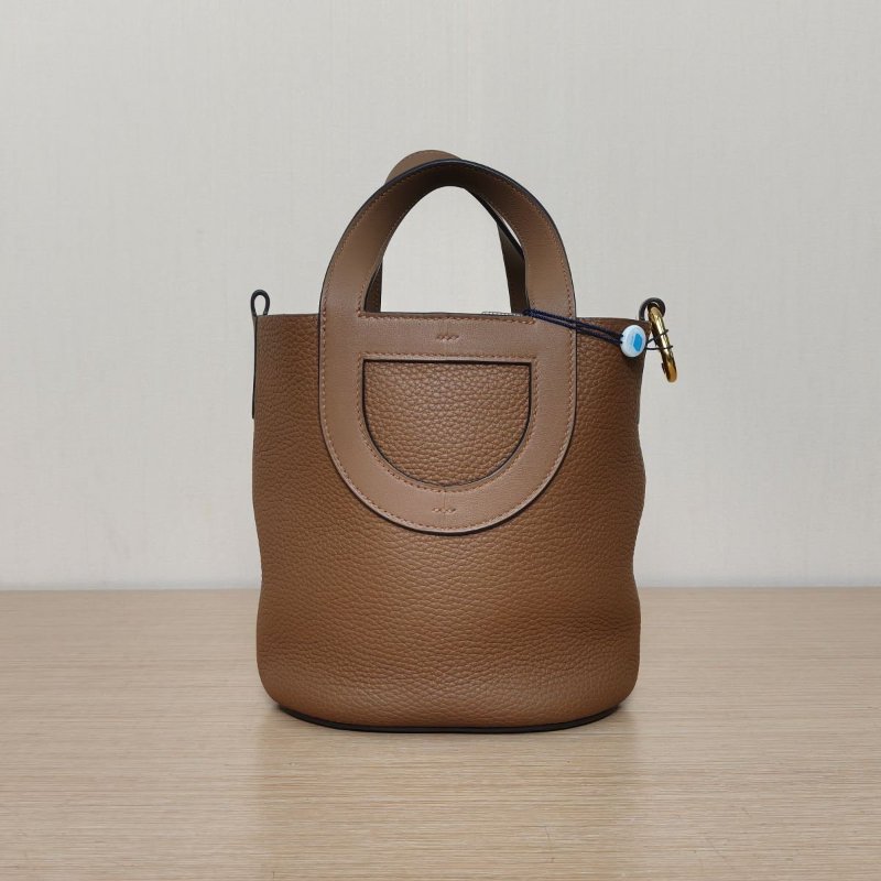 HERMES InTheLoop18豬鼻子菜籃子3G栗子色TC皮B刻金扣肩背包-0