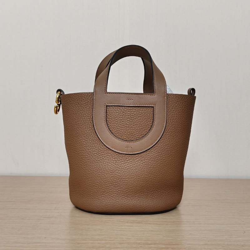 HERMES InTheLoop18豬鼻子菜籃子3G栗子色TC皮B刻金扣肩背包-2