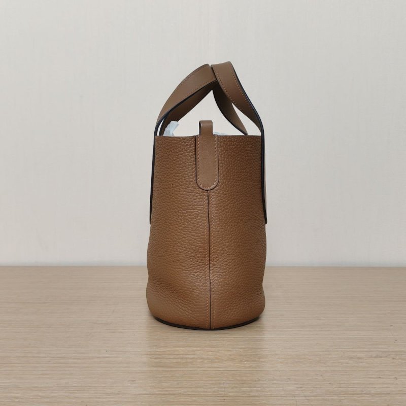 HERMES InTheLoop18豬鼻子菜籃子3G栗子色TC皮B刻金扣肩背包-3