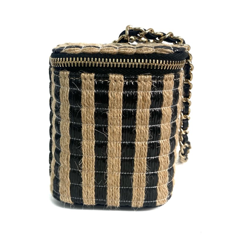 △ Chanel 香奈兒 Black And Beige Raffia East West Chain Shoulder Vanity Case AP1999 No.30 黑色和淺褐色拉菲草金色金屬鎖鏈化妝箱No.30 - 257020914-4
