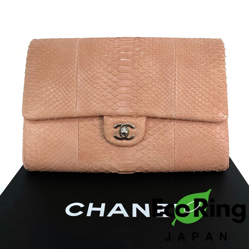△ Chanel 香奈兒 Pink Python Silver Tone Metal Chain Shoulder Bag No.18 粉紅色蛇皮銀色金屬鎖鏈肩背袋No.18 - 257021236-0