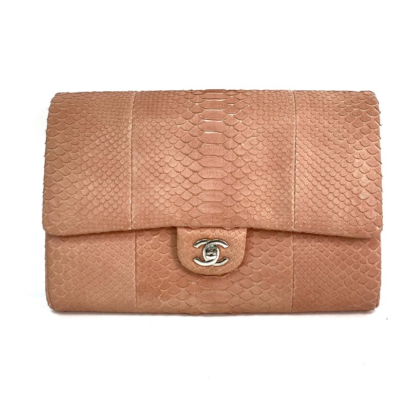 △ Chanel 香奈兒 Pink Python Silver Tone Metal Chain Shoulder Bag No.18 粉紅色蛇皮銀色金屬鎖鏈肩背袋No.18 - 257021236-1