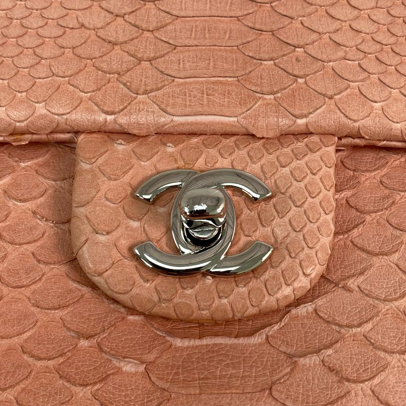 △ Chanel 香奈兒 Pink Python Silver Tone Metal Chain Shoulder Bag No.18 粉紅色蛇皮銀色金屬鎖鏈肩背袋No.18 - 257021236-10