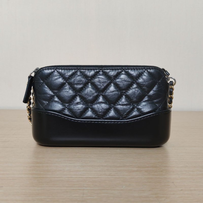 CHANEL GABRIELLE流浪WOC拉鏈版19黑色牛皮26開金銀扣肩背包-2