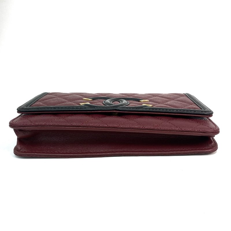 △ Chanel 香奈兒 Wine Red Caviar Skin Gold Tone Metal Filigree Chain Wallet On Chain A84551 No.28 酒紅色粒紋小牛皮金色金屬鎖鏈銀包No.28 - 257021256-5