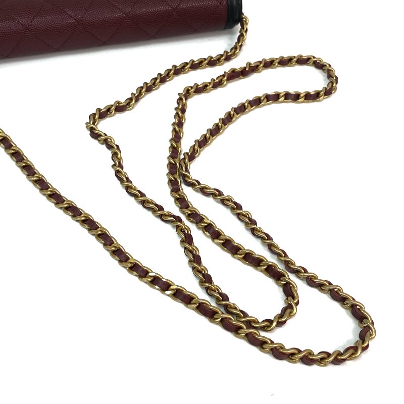 △ Chanel 香奈兒 Wine Red Caviar Skin Gold Tone Metal Filigree Chain Wallet On Chain A84551 No.28 酒紅色粒紋小牛皮金色金屬鎖鏈銀包No.28 - 257021256-10
