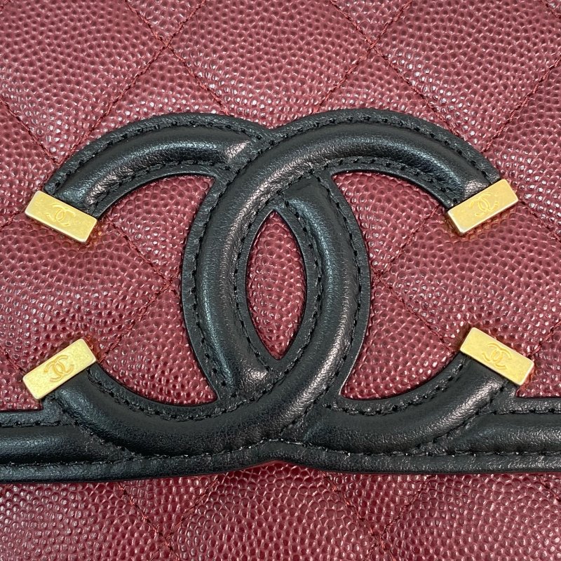 △ Chanel 香奈兒 Wine Red Caviar Skin Gold Tone Metal Filigree Chain Wallet On Chain A84551 No.28 酒紅色粒紋小牛皮金色金屬鎖鏈銀包No.28 - 257021256-12