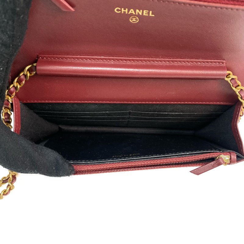 △ Chanel 香奈兒 Wine Red Caviar Skin Gold Tone Metal Filigree Chain Wallet On Chain A84551 No.28 酒紅色粒紋小牛皮金色金屬鎖鏈銀包No.28 - 257021256-16