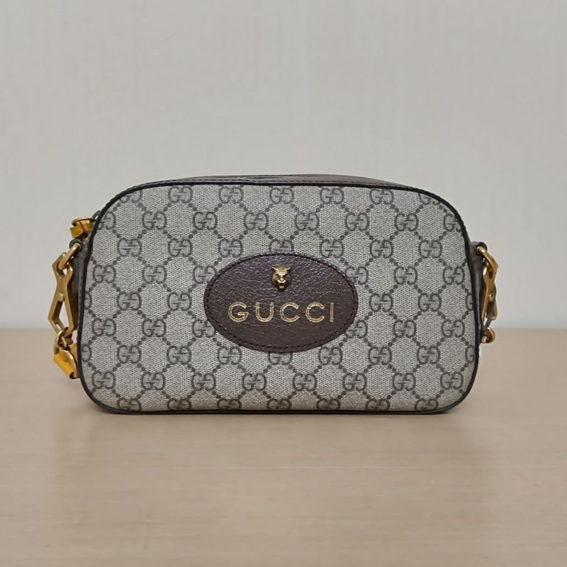 GUCCI NeoVintage虎頭相機包24烏木色PVC金扣肩背包-1